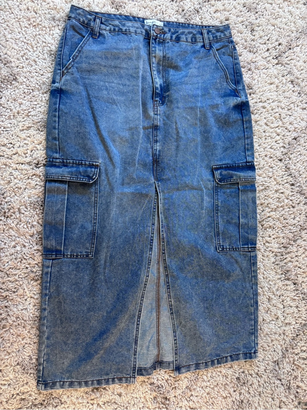 love, Fire Blue Denim Cargo Skirt